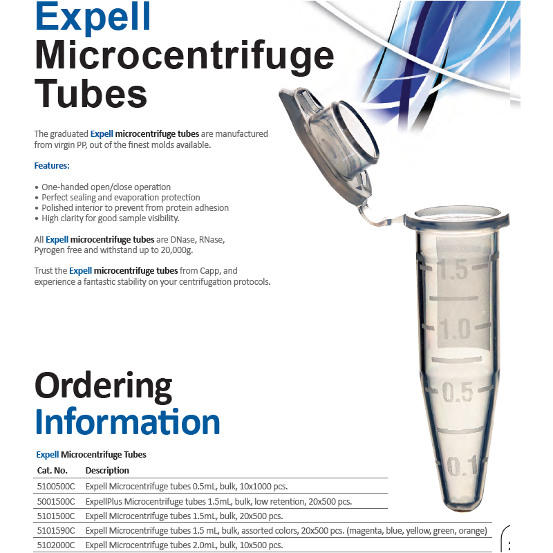 Expell microcentrifuge tubes 2.0 ml, bag, 1x500 pcs.